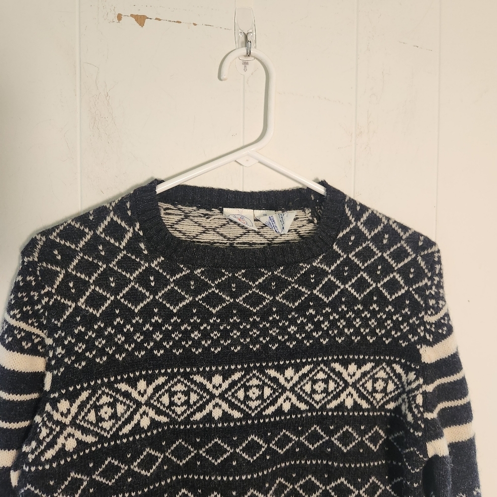 Vtg J G Hook Shetland Wool Black Cream Fair Isle Nordic Size 38 Small - Picture 5 of 16